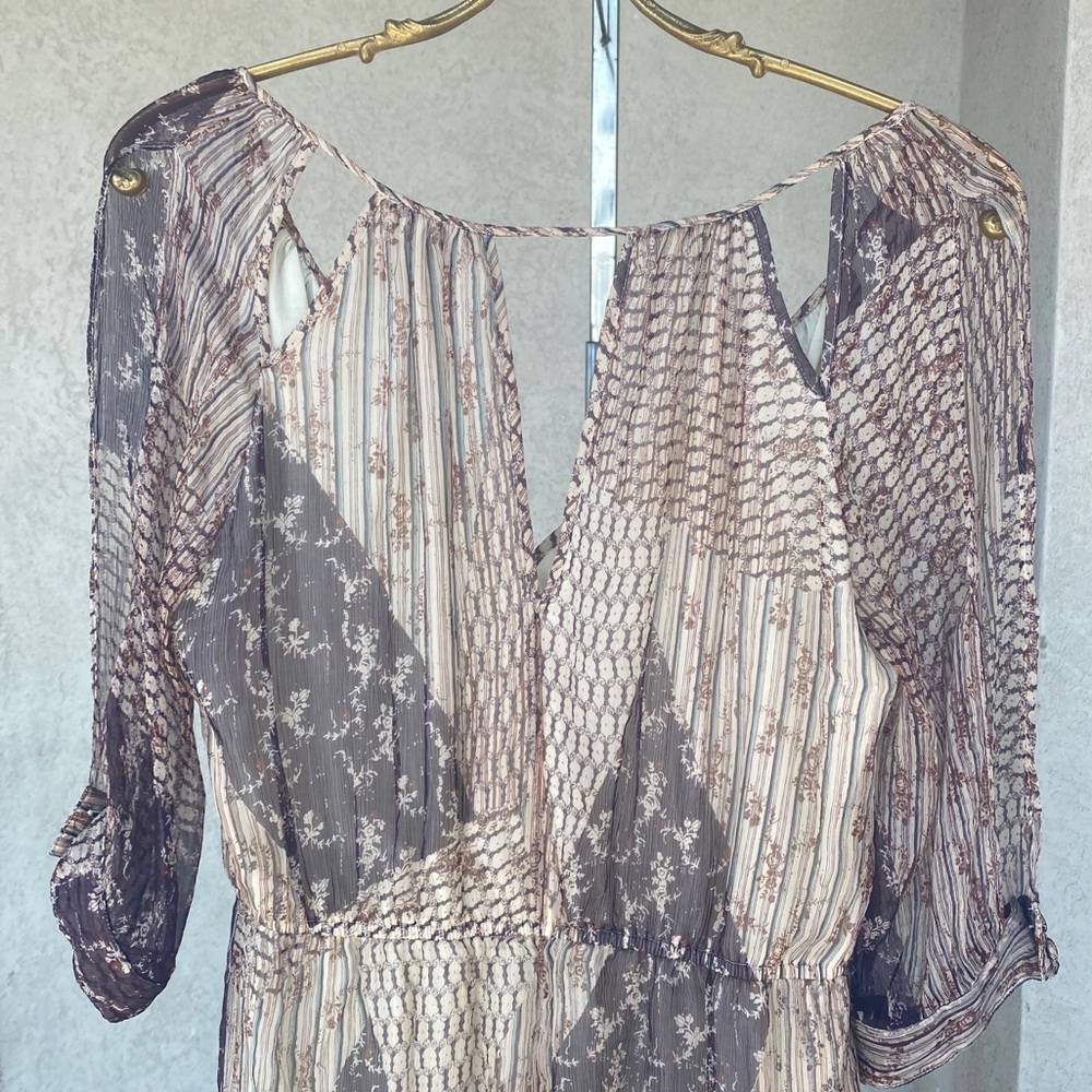 100% Silk Boho High Low Patchwork Pattern Dress - image 4